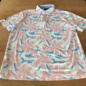 Sunday Swagger Performance Polo Shirt Men XL Blue Floral Short Sleeve Athleisure